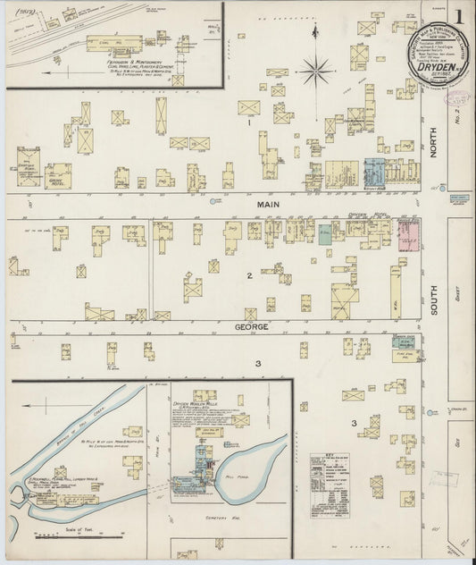 Sanborn Fire Insurance Map from Dryden, Tompkins County, New York (1887), Sheet #0001 - Historic Sanborn Fire Insurance Map Print, vintage old map wall art, antique decor, genealogy gift, New York New York map
