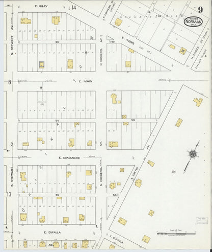 Sanborn Fire Insurance Map from Norman, Cleveland County, Oklahoma (1918), Sheet #0009 - Complete Map Set gallery image, historic Sanborn map, vintage wall art, Oklahoma Oklahoma