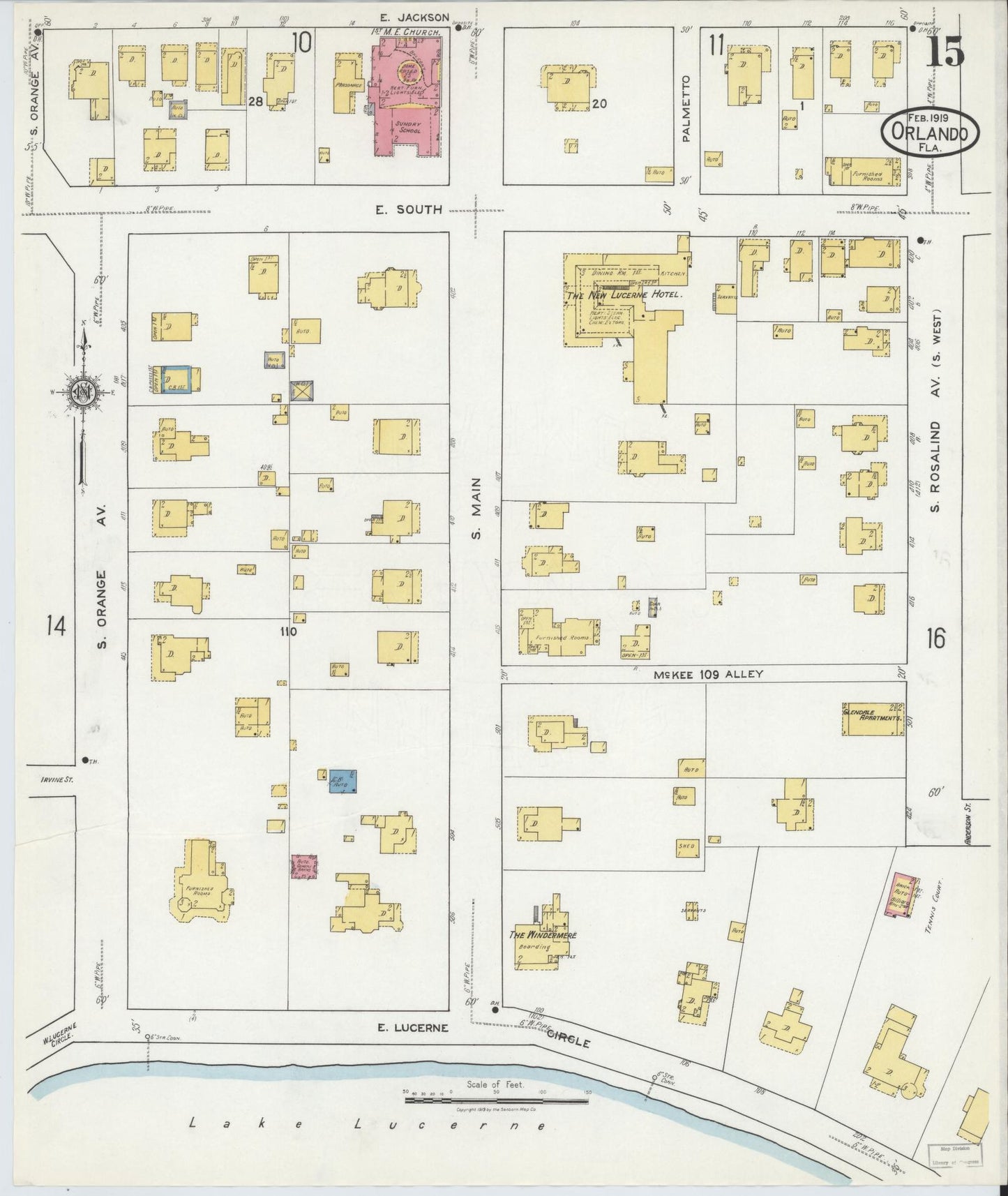 Sanborn Fire Insurance Map from Orlando, Orange County, Florida (1919), Sheet #0015 - Complete Map Set gallery image, historic Sanborn map, vintage wall art, Florida Florida