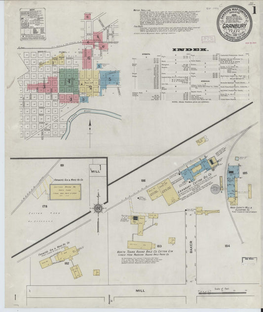 Sanborn Fire Insurance Map from Granbury, Hood County, Texas (1910), Sheet #0001 - Historic Sanborn Fire Insurance Map Print, vintage old map wall art, antique decor, genealogy gift, Texas Texas map