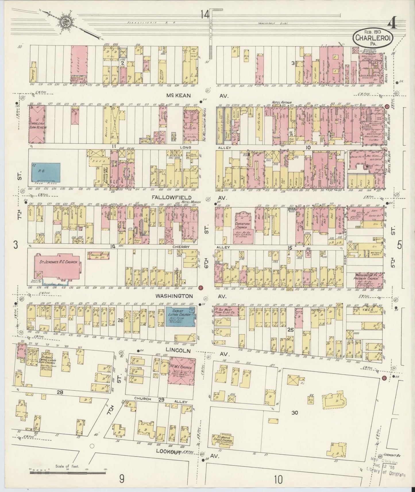 Sanborn Fire Insurance Map from Charleroi, Washington County, Pennsylvania (1913), Sheet #0004 - Historic Sanborn Fire Insurance Map Print, vintage old map wall art, antique decor, genealogy gift, Pennsylvania Pennsylvania map