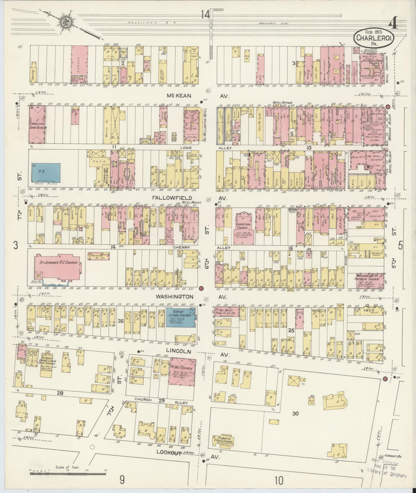 Sanborn Fire Insurance Map from Charleroi, Washington County, Pennsylvania (1913), Sheet #0004 - Historic Sanborn Fire Insurance Map Print, vintage old map wall art, antique decor, genealogy gift, Pennsylvania Pennsylvania map