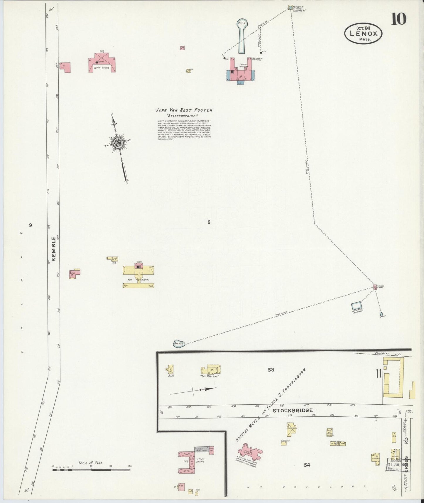 Sanborn Fire Insurance Map from Lenox, Berkshire County, Massachusetts (1911), Sheet #0010 - Historic Sanborn Fire Insurance Map Print, vintage old map wall art, antique decor, genealogy gift, Massachusetts Massachusetts map