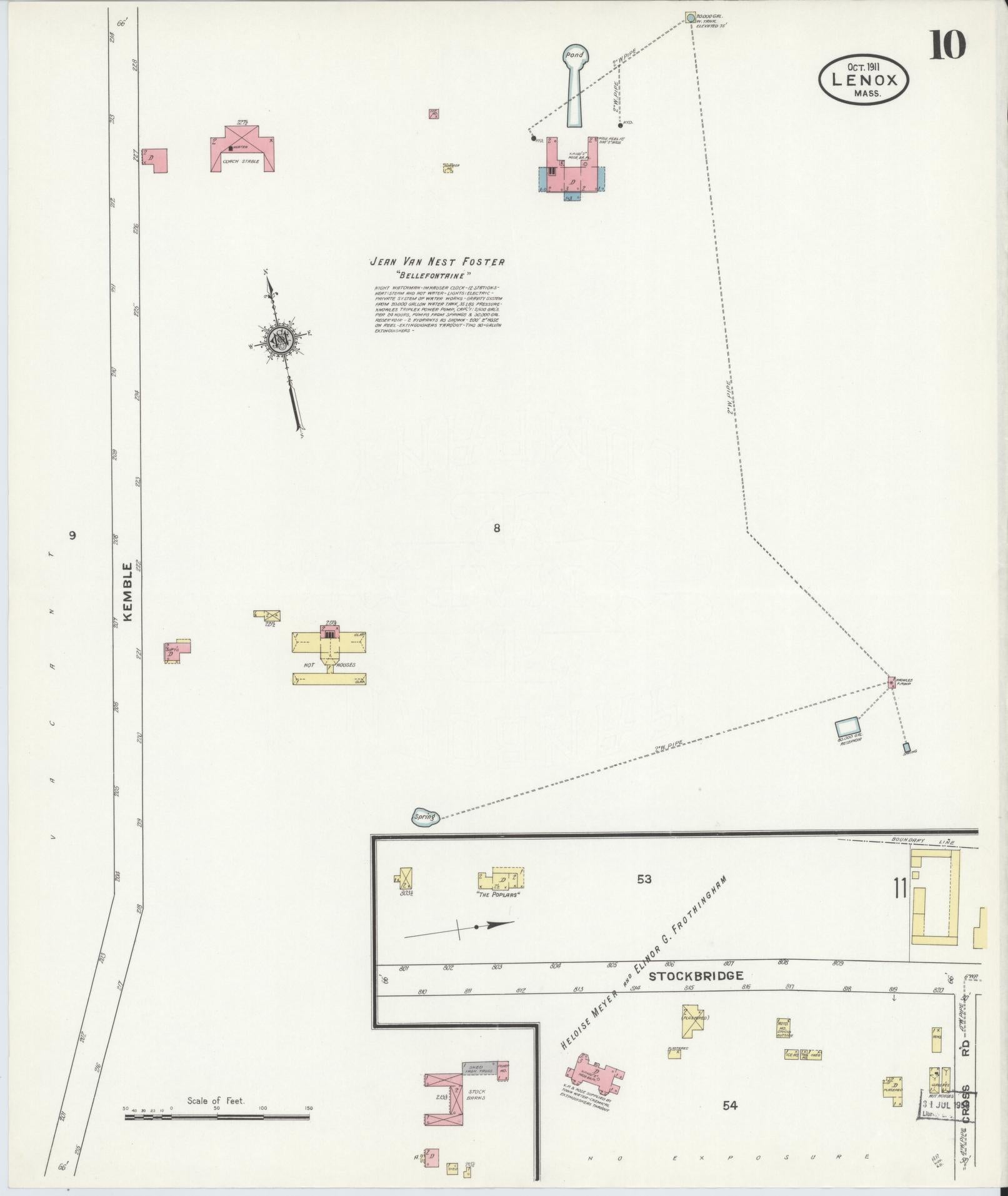 Sanborn Fire Insurance Map from Lenox, Berkshire County, Massachusetts (1911), Sheet #0010 - Historic Sanborn Fire Insurance Map Print, vintage old map wall art, antique decor, genealogy gift, Massachusetts Massachusetts map