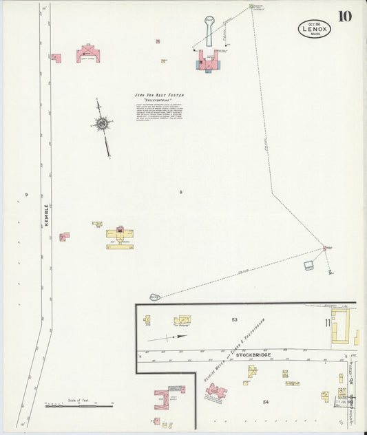 Sanborn Fire Insurance Map from Lenox, Berkshire County, Massachusetts (1911), Sheet #0010 - Historic Sanborn Fire Insurance Map Print, vintage old map wall art, antique decor, genealogy gift, Massachusetts Massachusetts map