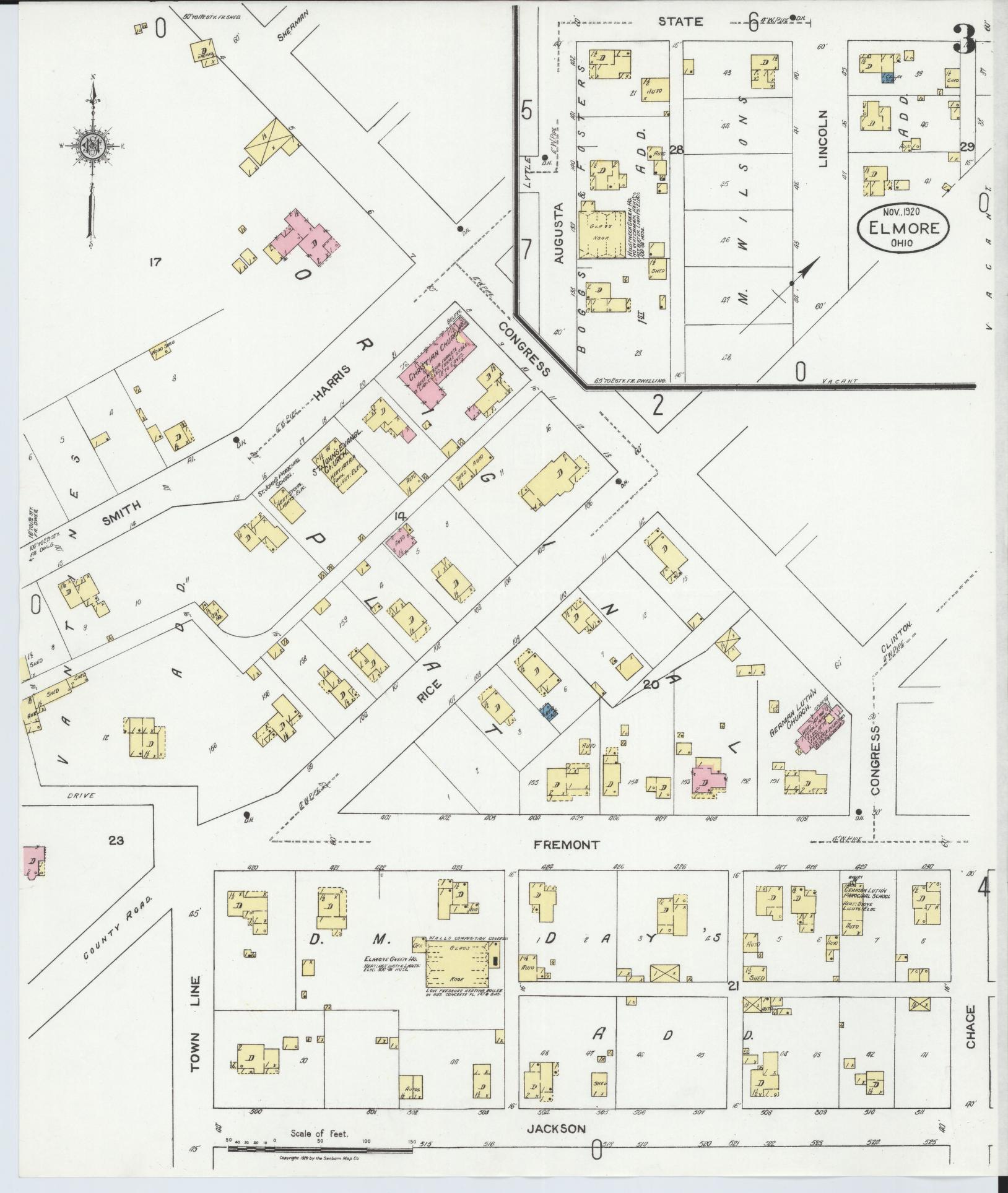 Sanborn Fire Insurance Map from Elmore, Ottawa County, Ohio (1920), Sheet #0003 - Complete Map Set gallery image, historic Sanborn map, vintage wall art, Ohio Ohio