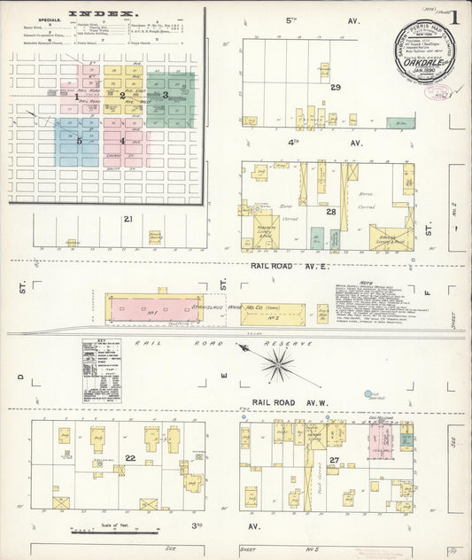 Sanborn Fire Insurance Map from Oakdale, Stanislaus County, California (1890), Sheet #0001 - Historic Sanborn Fire Insurance Map Print, vintage old map wall art, antique decor, genealogy gift, California California map