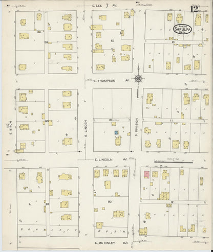 Sanborn Fire Insurance Map from Sapulpa, Creek County, Oklahoma (1915), Sheet #0012 - Complete Map Set gallery image, historic Sanborn map, vintage wall art, Oklahoma Oklahoma