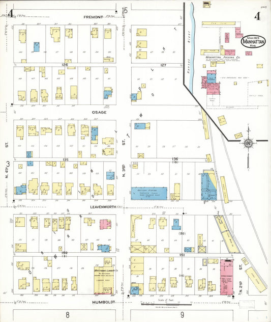 Sanborn Fire Insurance Map from Manhattan, Riley County, Kansas (1923), Sheet #0004 - Historic Sanborn Fire Insurance Map Print, vintage old map wall art, antique decor, genealogy gift, Kansas Kansas map