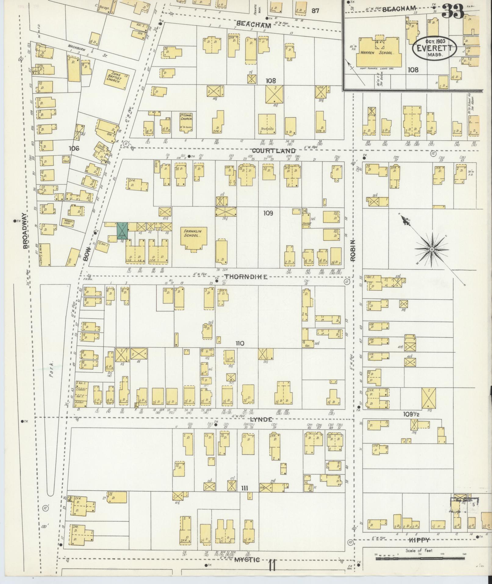Sanborn Fire Insurance Map from Everett, Middlesex County, Massachusetts (1903), Sheet #0033 - Historic Sanborn Fire Insurance Map Print, vintage old map wall art, antique decor, genealogy gift, Massachusetts Massachusetts map