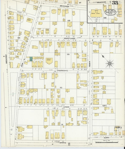 Sanborn Fire Insurance Map from Everett, Middlesex County, Massachusetts (1903), Sheet #0033 - Historic Sanborn Fire Insurance Map Print, vintage old map wall art, antique decor, genealogy gift, Massachusetts Massachusetts map