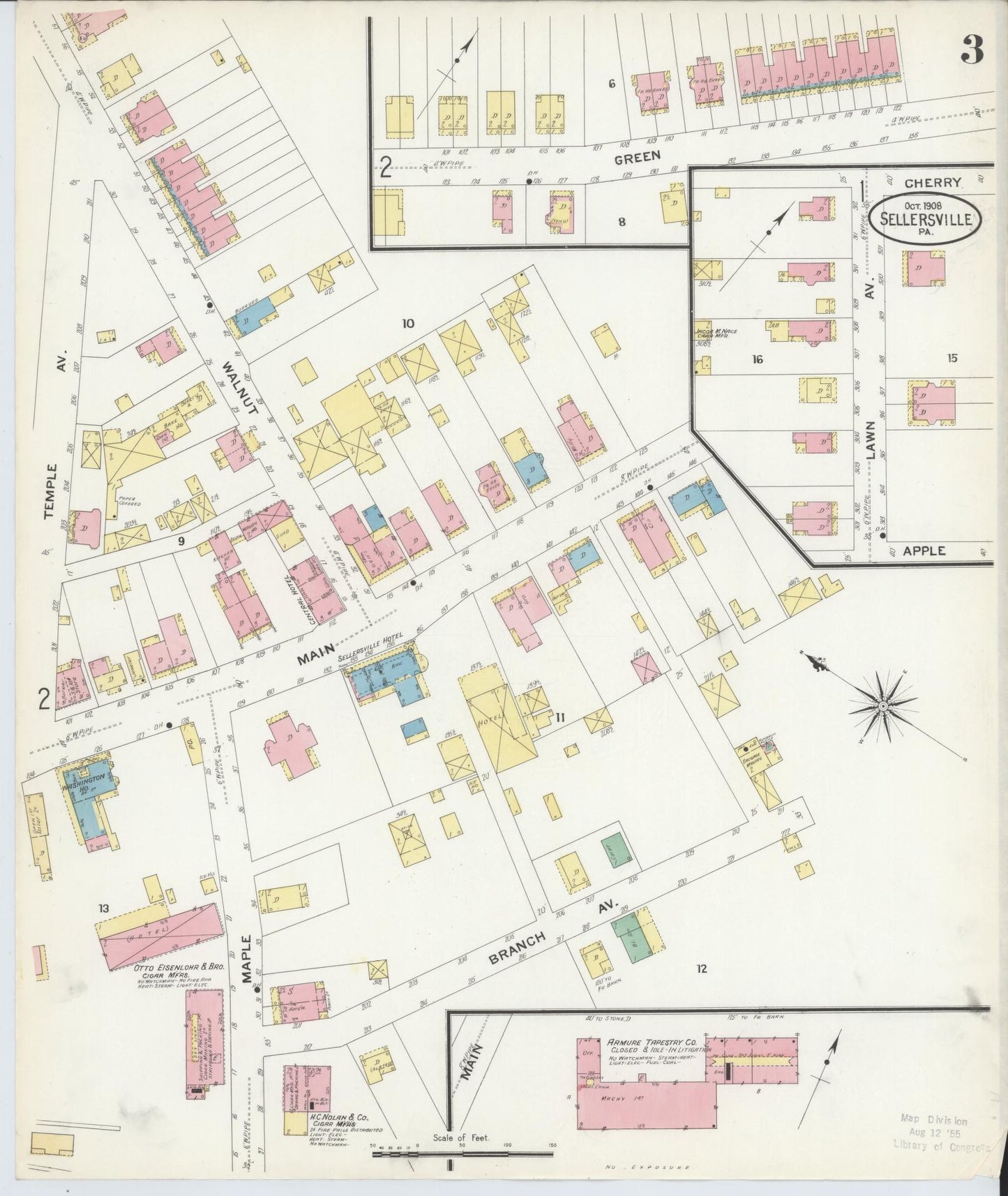 Sanborn Fire Insurance Map from Sellersville, Bucks County, Pennsylvania (1908), Sheet #0003 - Complete Map Set gallery image, historic Sanborn map, vintage wall art, Pennsylvania Pennsylvania