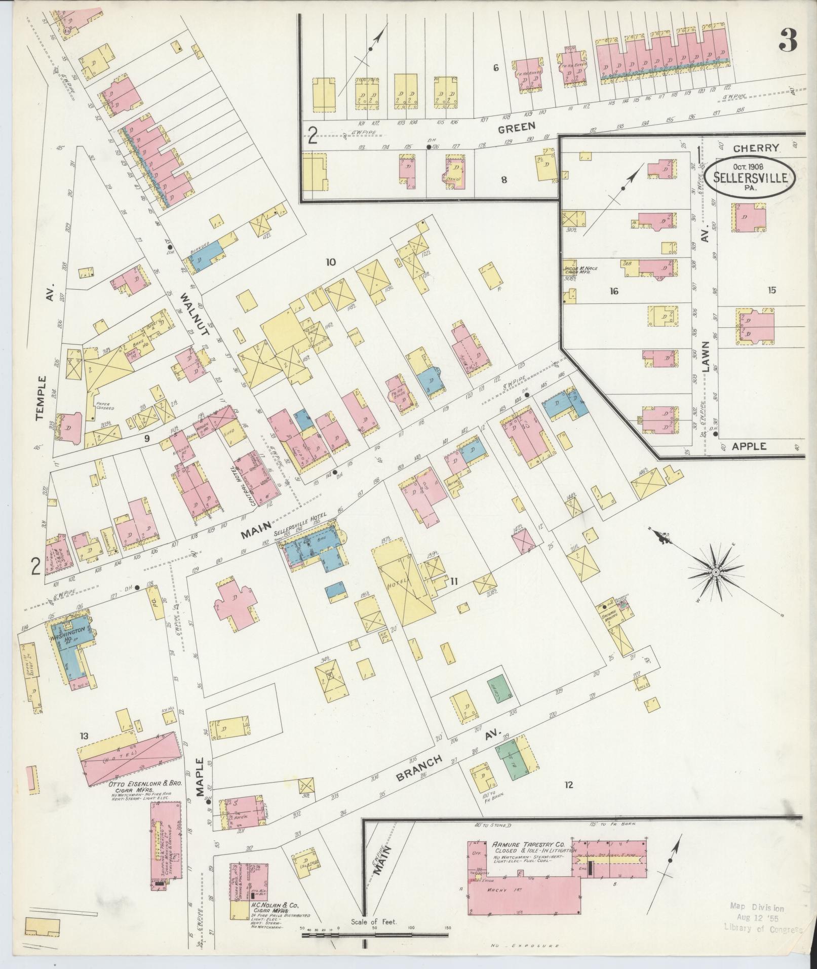 Sanborn Fire Insurance Map from Sellersville, Bucks County, Pennsylvania (1908), Sheet #0003 - Complete Map Set gallery image, historic Sanborn map, vintage wall art, Pennsylvania Pennsylvania