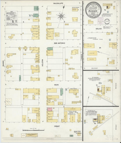 Sanborn Fire Insurance Map from Runge, Karnes County, Texas (1902), Sheet #0001 - Historic Sanborn Fire Insurance Map Print, vintage old map wall art, antique decor, genealogy gift, Texas Texas map