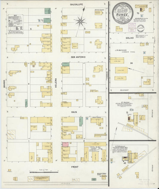 Sanborn Fire Insurance Map from Runge, Karnes County, Texas (1902), Sheet #0001 - Historic Sanborn Fire Insurance Map Print, vintage old map wall art, antique decor, genealogy gift, Texas Texas map