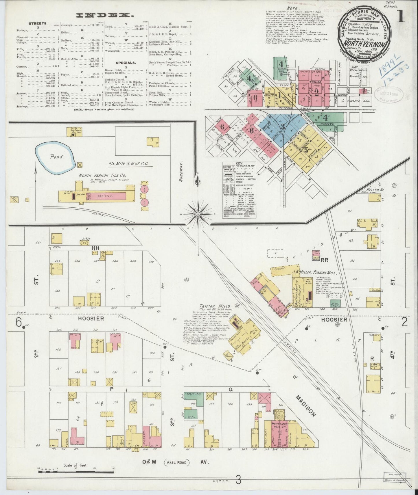 Sanborn Fire Insurance Map from North Vernon, Jennings County, Indiana (1899), Sheet #0001 - Complete Map Set gallery image, historic Sanborn map, vintage wall art, Indiana Indiana