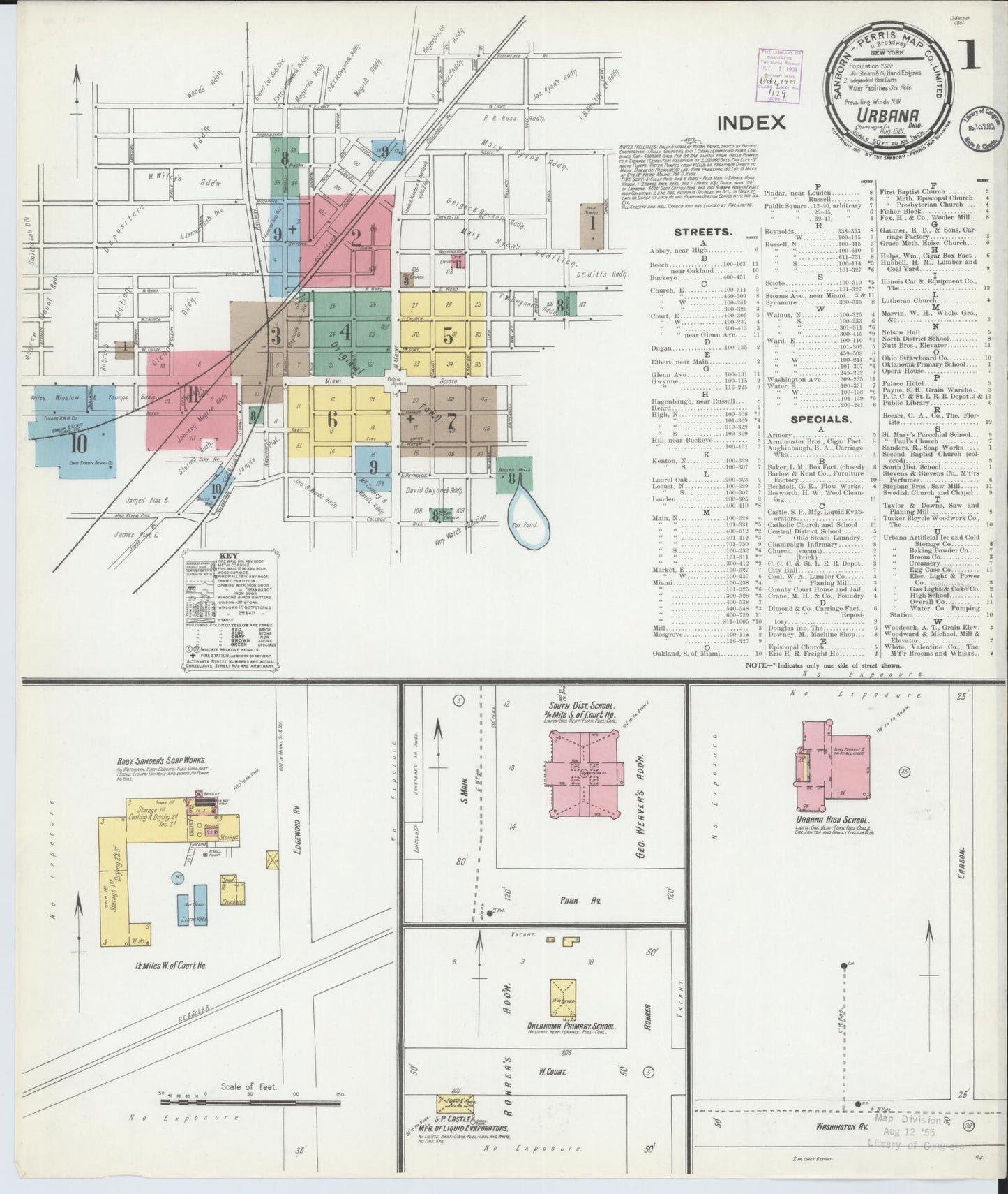 Sanborn Fire Insurance Map from Urbana, Champaign County, Ohio (1901), Sheet #0001 - Historic Sanborn Fire Insurance Map Print, vintage old map wall art, antique decor, genealogy gift, Ohio Ohio map