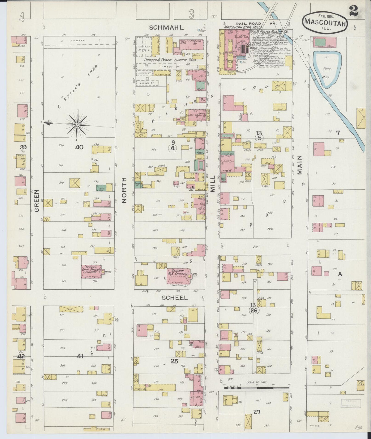 Sanborn Fire Insurance Map from Mascoutah, Saint Clair County, Illinois (1894), Sheet #0002 - Historic Sanborn Fire Insurance Map Print, vintage old map wall art, antique decor, genealogy gift, Illinois Illinois map