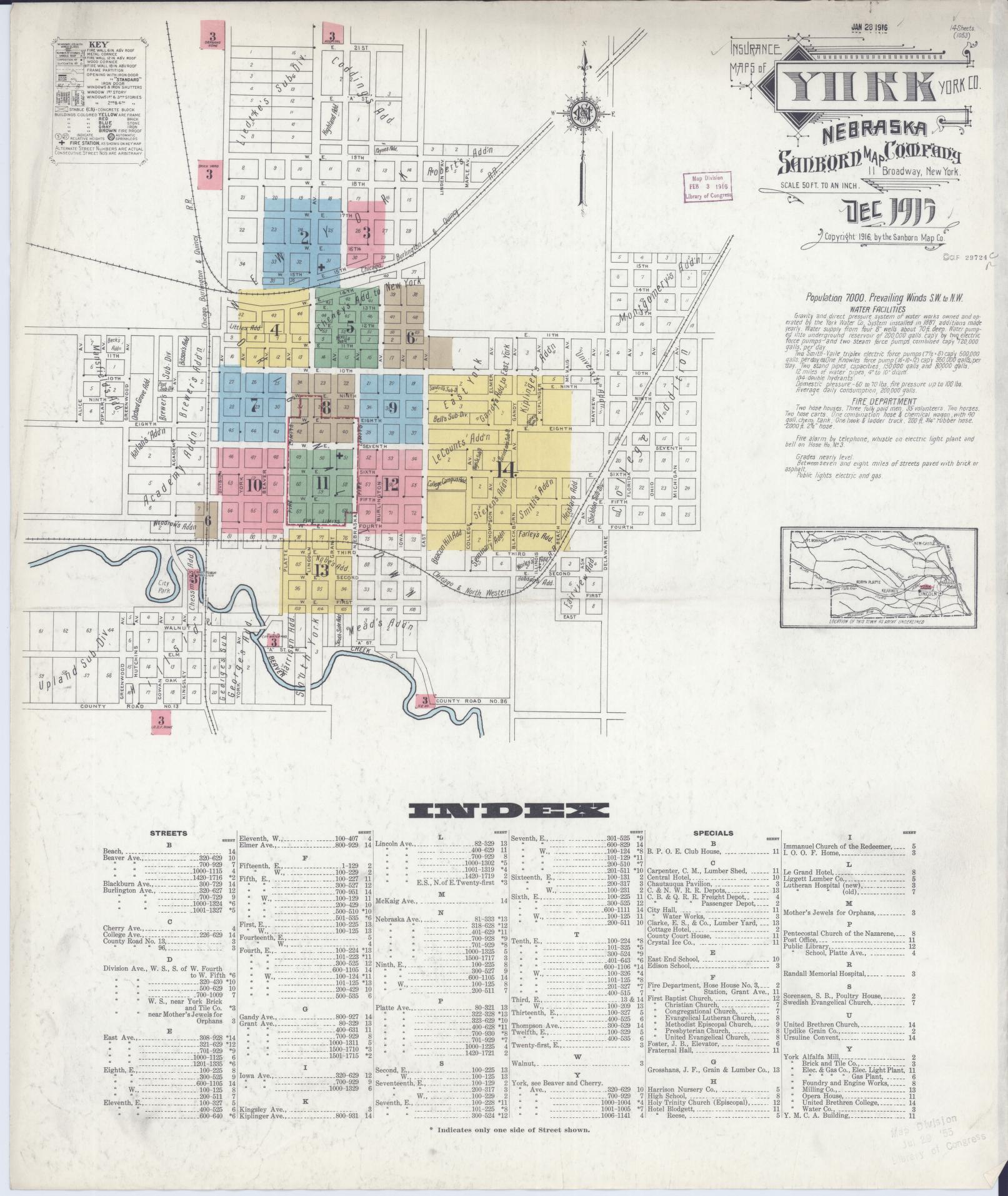 Sanborn Fire Insurance Map from York, York County, Nebraska (1915), Sheet #0001 - Historic Sanborn Fire Insurance Map Print, vintage old map wall art, antique decor, genealogy gift, Nebraska Nebraska map