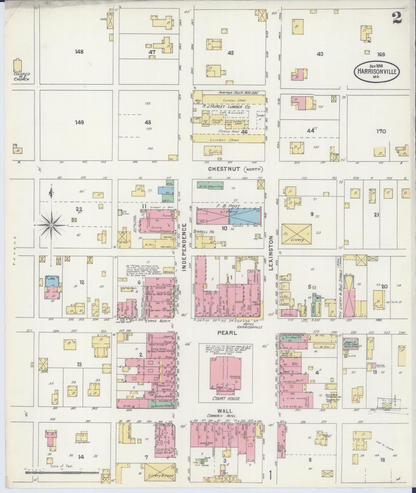 Sanborn Fire Insurance Map from Harrisonville, Cass County, Missouri (1898), Sheet #0002 - Historic Sanborn Fire Insurance Map Print, vintage old map wall art, antique decor, genealogy gift, Missouri Missouri map