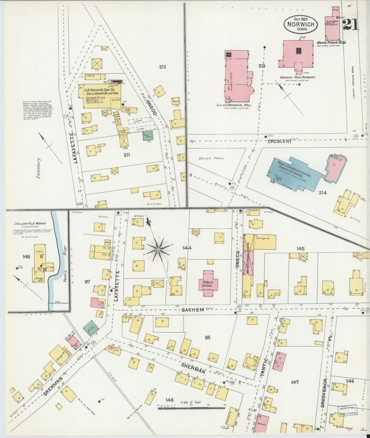 Sanborn Fire Insurance Map from Norwich, New London County, Connecticut (1903), Sheet #0021 - Historic Sanborn Fire Insurance Map Print, vintage old map wall art, antique decor, genealogy gift, Connecticut Connecticut map