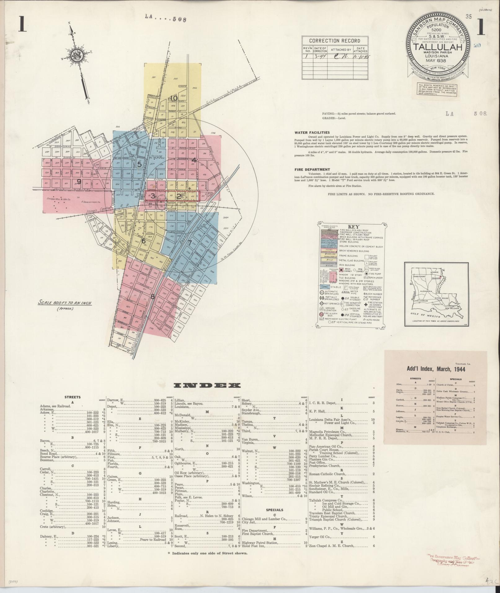 Sanborn Fire Insurance Map from Tallulah, Madison Parish, Louisiana. (1944) – Historic Sanborn Fire Insurance Map Print