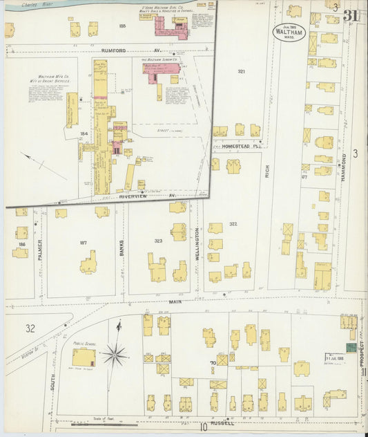 Sanborn Fire Insurance Map from Waltham, Middlesex County, Massachusetts (1903), Sheet #0031 - Historic Sanborn Fire Insurance Map Print, vintage old map wall art, antique decor, genealogy gift, Massachusetts Massachusetts map