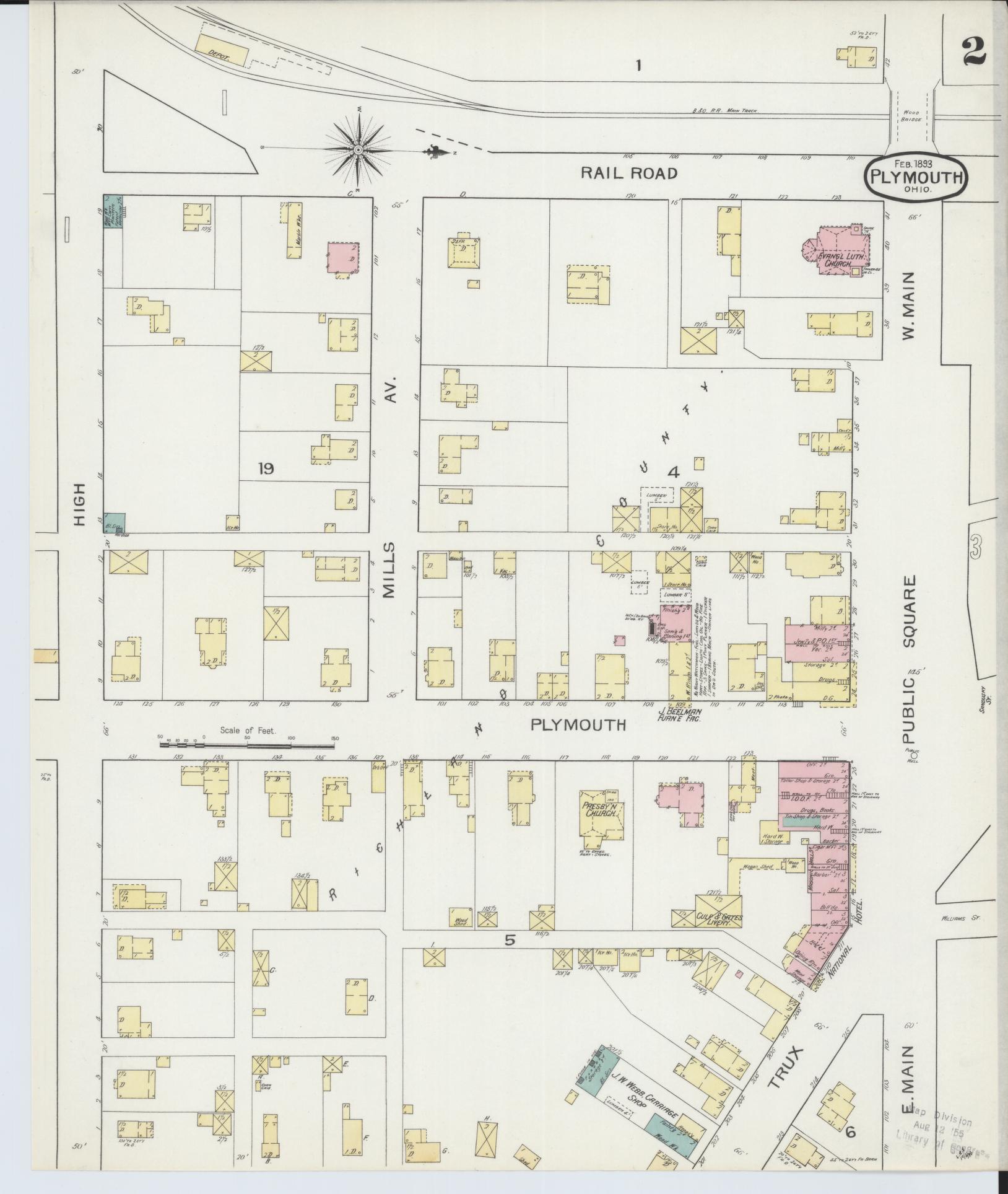 Sanborn Fire Insurance Map from Plymouth, Huron And Richland Counties, Ohio (1893), Sheet #0002 - Complete Map Set gallery image, historic Sanborn map, vintage wall art, Ohio Ohio