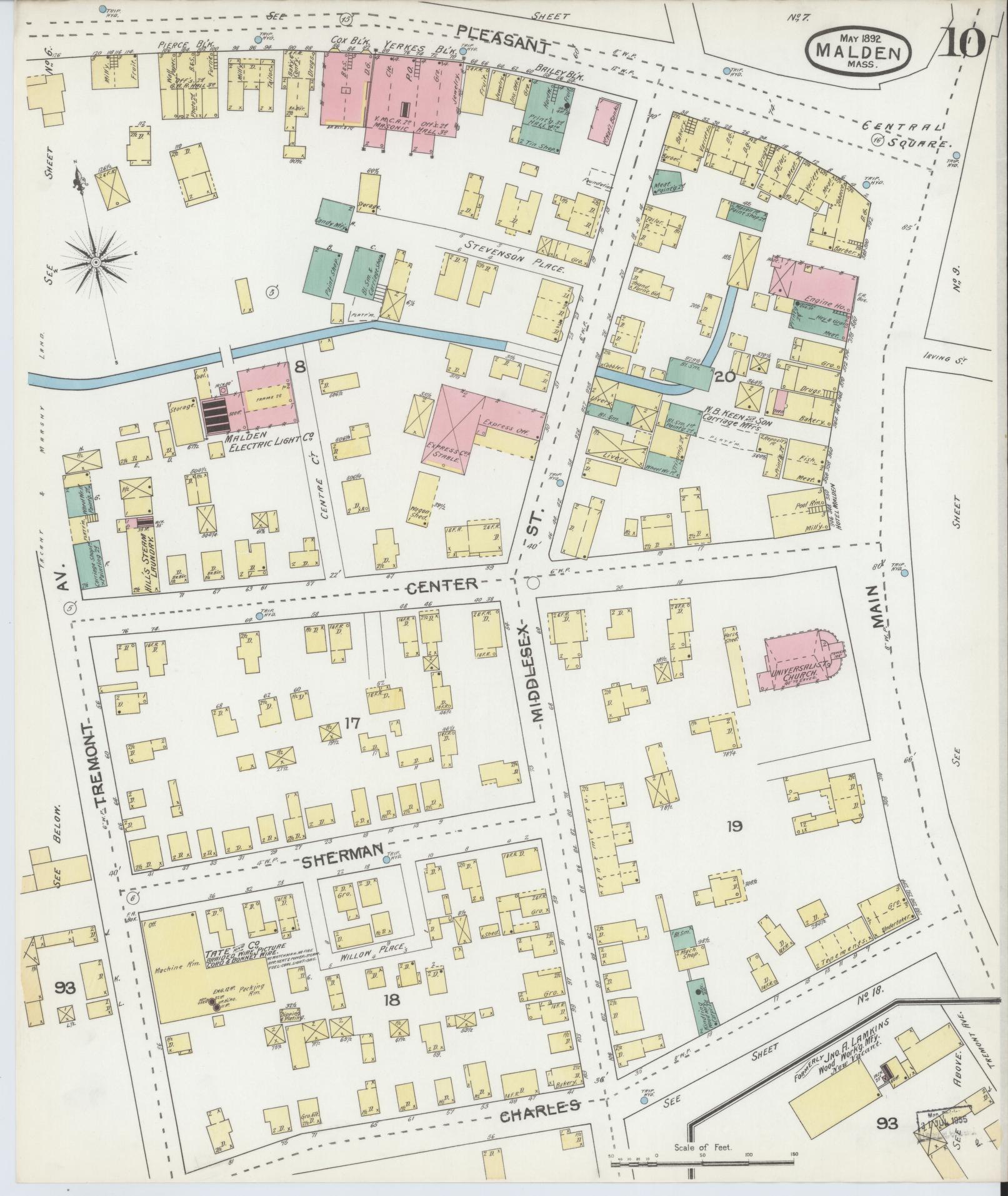 Sanborn Fire Insurance Map from Malden, Middlesex County, Massachusetts (1892), Sheet #0010 - Complete Map Set gallery image, historic Sanborn map, vintage wall art, Massachusetts Massachusetts