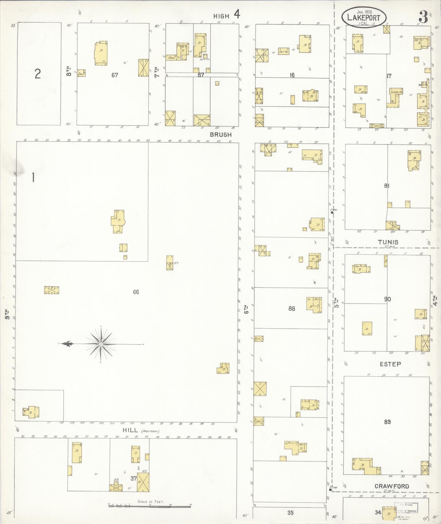 Sanborn Fire Insurance Map from Lakeport, Lake County, California (1905), Sheet #0003 - Historic Sanborn Fire Insurance Map Print, vintage old map wall art, antique decor, genealogy gift, California California map