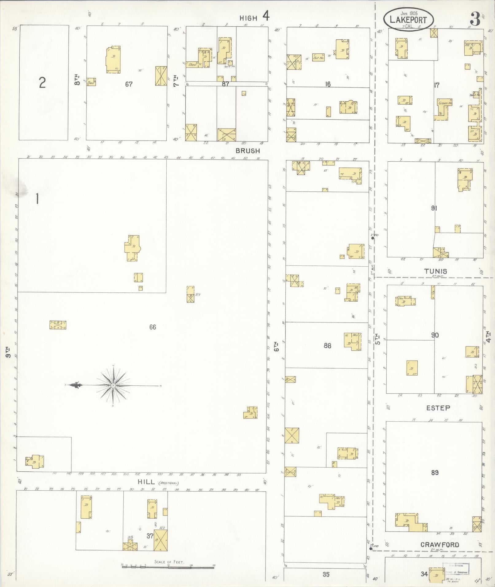 Sanborn Fire Insurance Map from Lakeport, Lake County, California (1905), Sheet #0003 - Historic Sanborn Fire Insurance Map Print, vintage old map wall art, antique decor, genealogy gift, California California map
