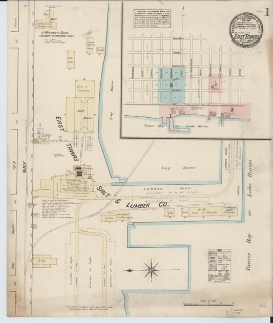 Sanborn Fire Insurance Map from East Tawas, Iosco County, Michigan (1884), Sheet #0001 - Historic Sanborn Fire Insurance Map Print, vintage old map wall art, antique decor, genealogy gift, Michigan Michigan map