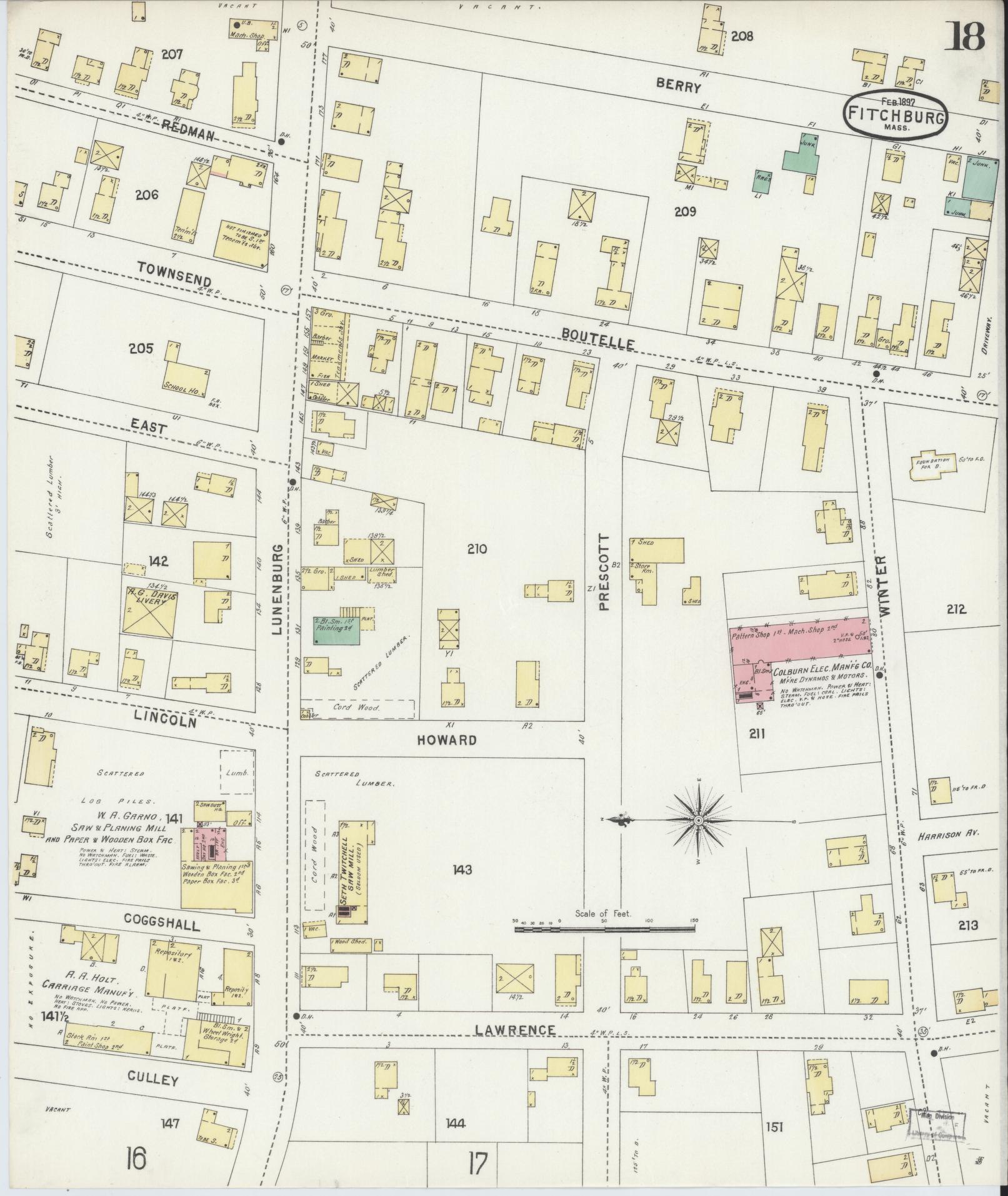 Sanborn Fire Insurance Map from Fitchburg, Worcester County, Massachusetts (1897), Sheet #0018 - Historic Sanborn Fire Insurance Map Print, vintage old map wall art, antique decor, genealogy gift, Massachusetts Massachusetts map