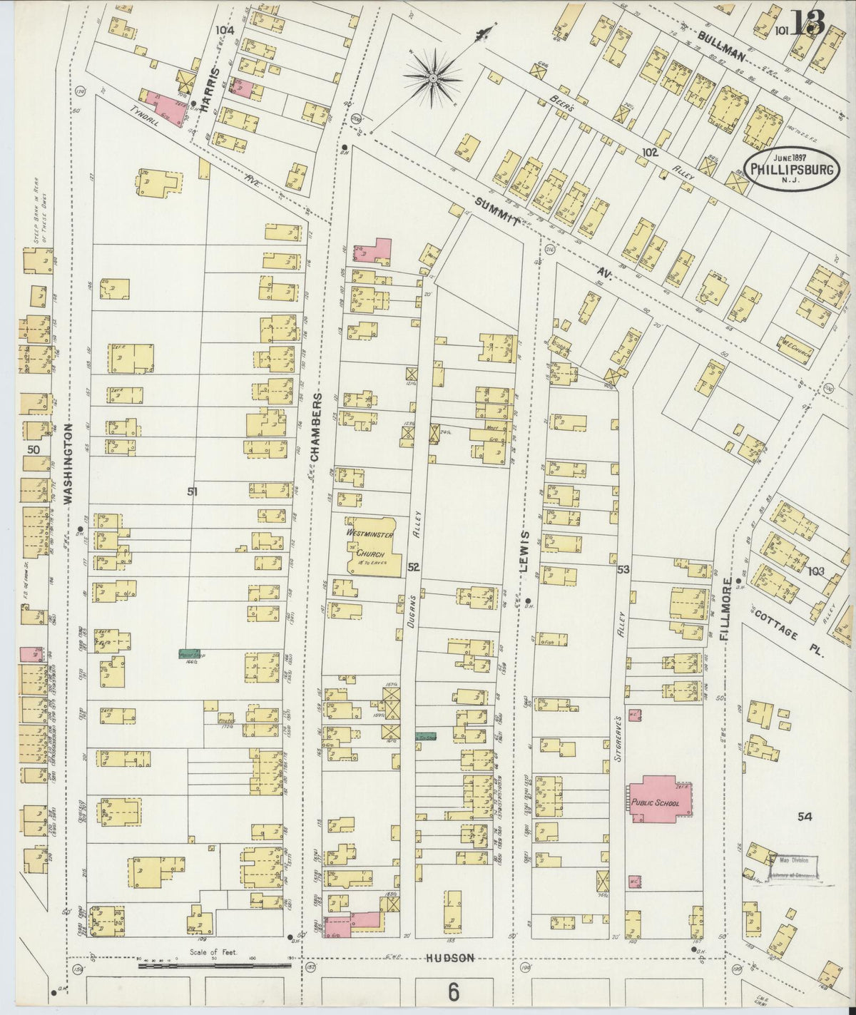 Sanborn Fire Insurance Map from Phillipsburg, Warren County, New Jersey (1897), Sheet #0013 - Historic Sanborn Fire Insurance Map Print, vintage old map wall art, antique decor, genealogy gift, New Jersey New Jersey map