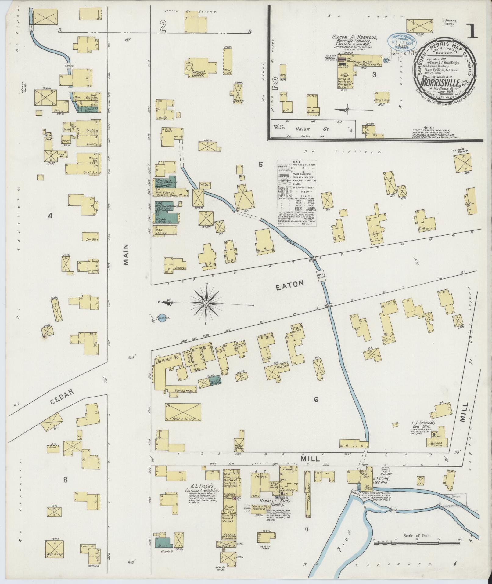 Sanborn Fire Insurance Map from Morrisville, Madison County, New York. (1894) – Historic Sanborn Fire Insurance Map Print