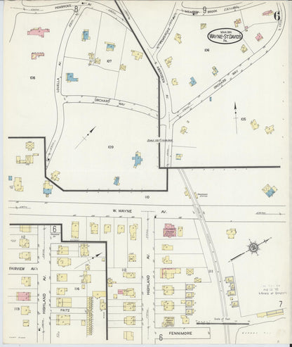 Sanborn Fire Insurance Map from Wayne, Delaware County, Pennsylvania (1914), Sheet #0006 - Complete Map Set gallery image, historic Sanborn map, vintage wall art, Pennsylvania Pennsylvania