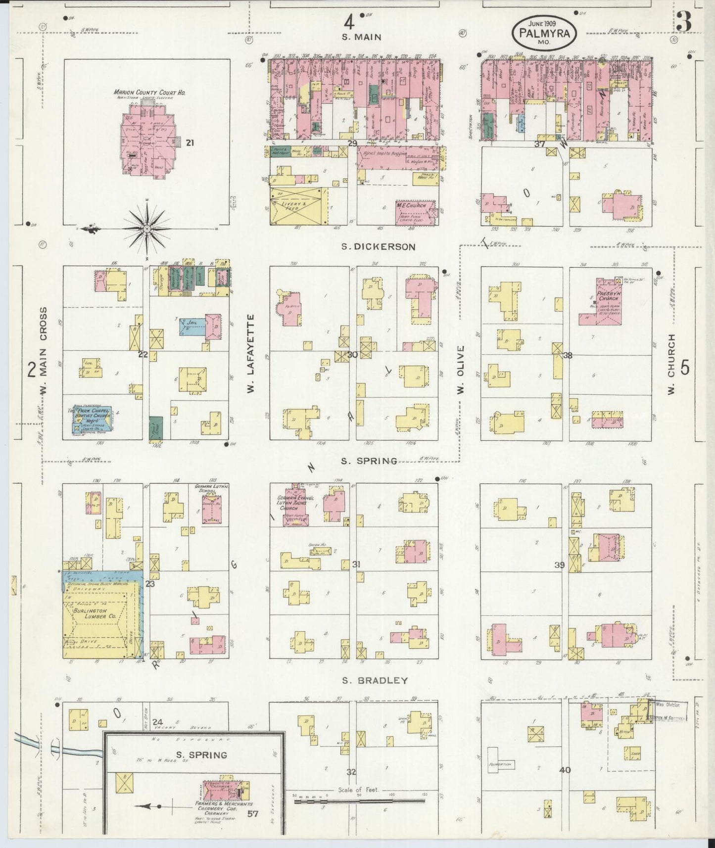 Sanborn Fire Insurance Map from Palmyra, Marion County, Missouri (1909), Sheet #0003 - Complete Map Set gallery image, historic Sanborn map, vintage wall art, Missouri Missouri