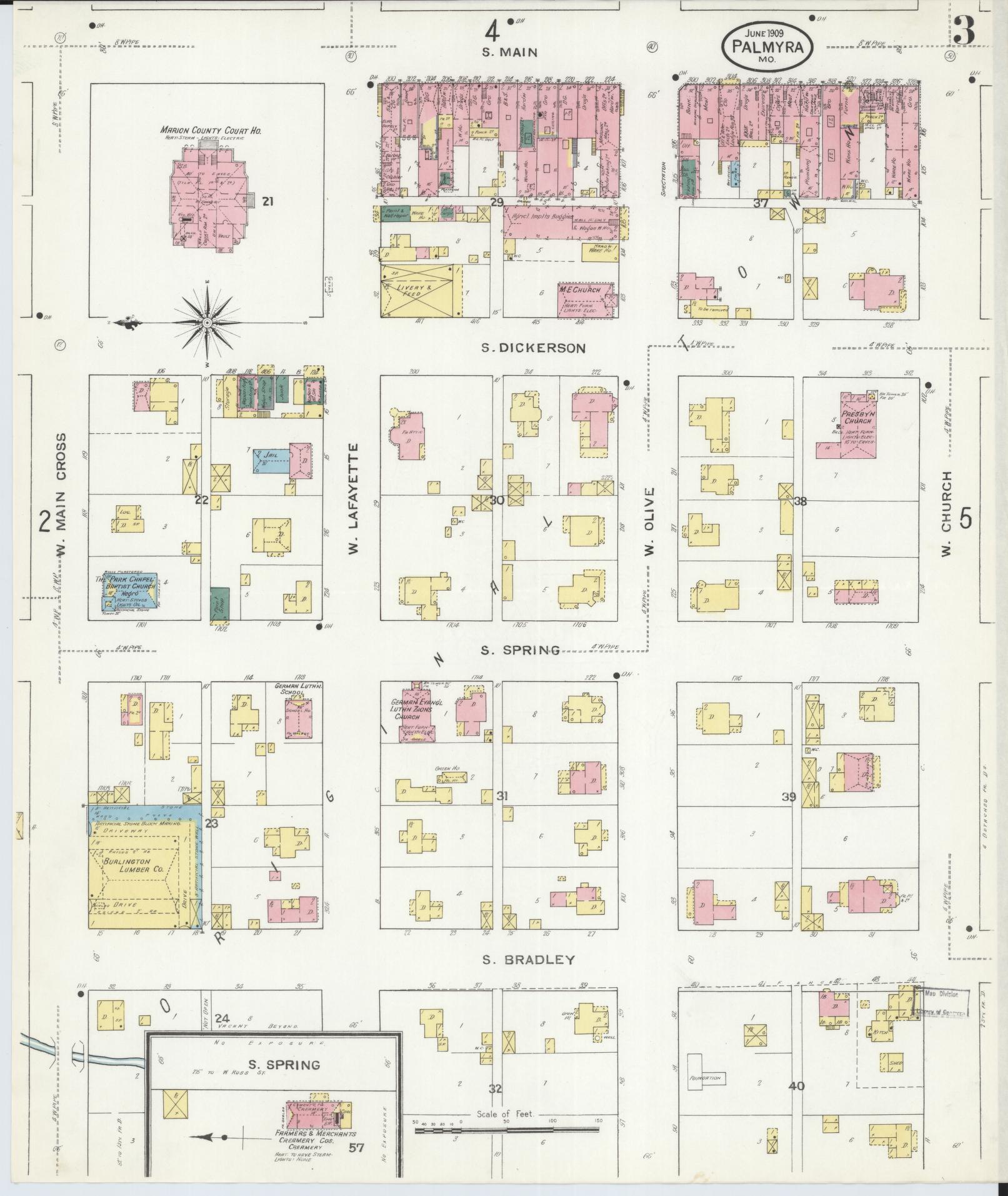 Sanborn Fire Insurance Map from Palmyra, Marion County, Missouri (1909), Sheet #0003 - Complete Map Set gallery image, historic Sanborn map, vintage wall art, Missouri Missouri