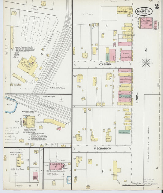 Sanborn Fire Insurance Map from Martin, Weakley County, Tennessee (1892), Sheet #0002 - Historic Sanborn Fire Insurance Map Print, vintage old map wall art, antique decor, genealogy gift, Tennessee Tennessee map