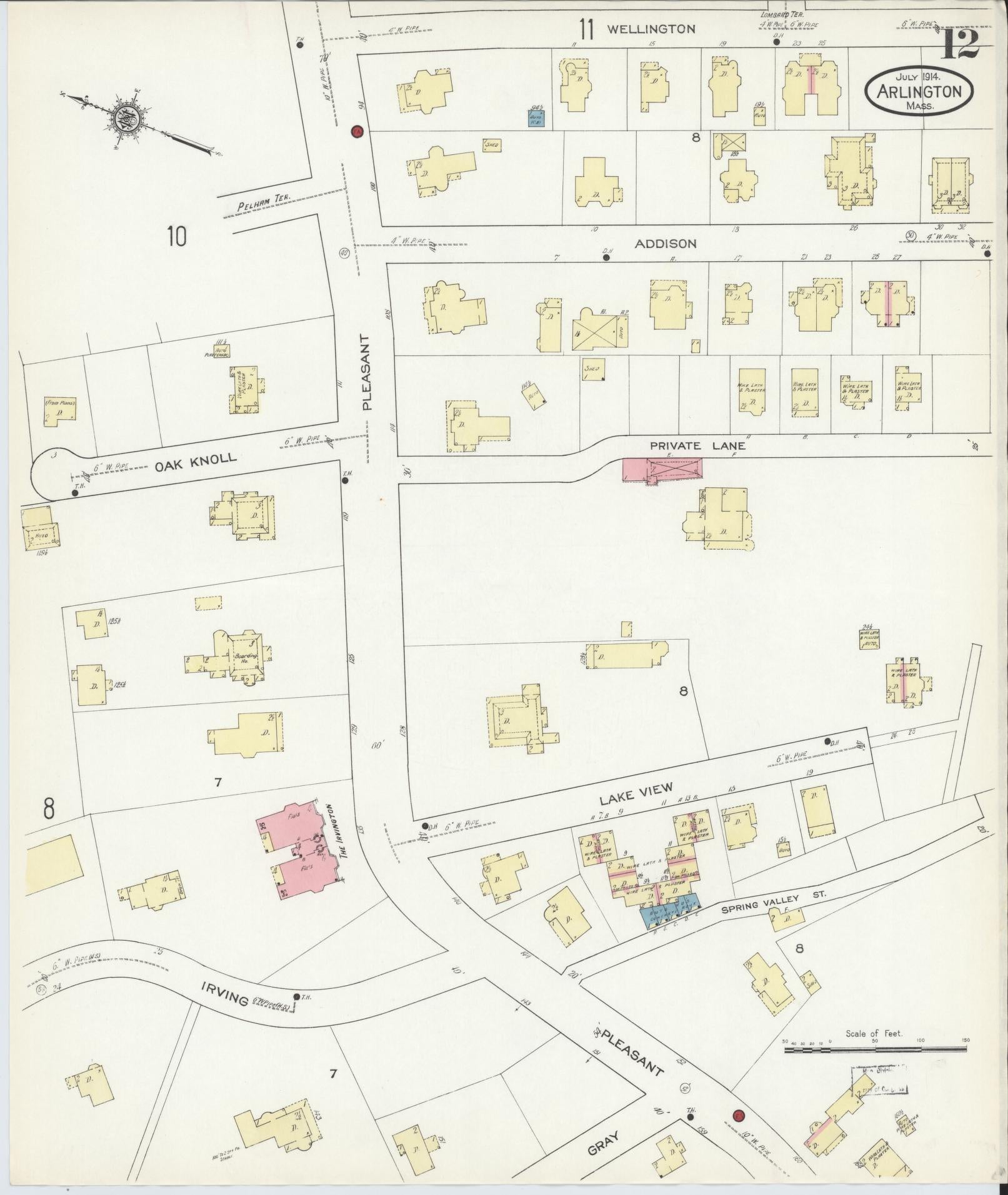Sanborn Fire Insurance Map from Arlington, Middlesex County, Massachusetts (1914), Sheet #0012 - Historic Sanborn Fire Insurance Map Print, vintage old map wall art, antique decor, genealogy gift, Massachusetts Massachusetts map
