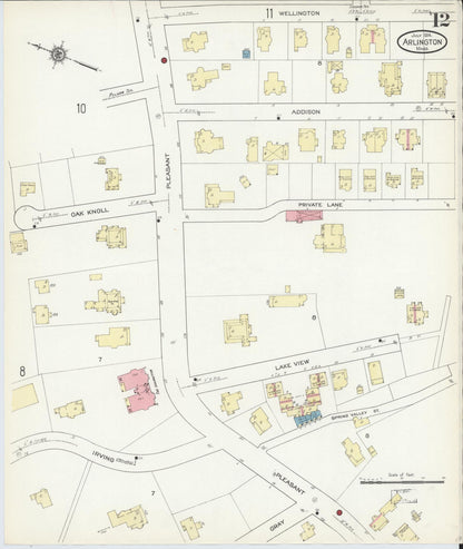 Sanborn Fire Insurance Map from Arlington, Middlesex County, Massachusetts (1914), Sheet #0012 - Historic Sanborn Fire Insurance Map Print, vintage old map wall art, antique decor, genealogy gift, Massachusetts Massachusetts map