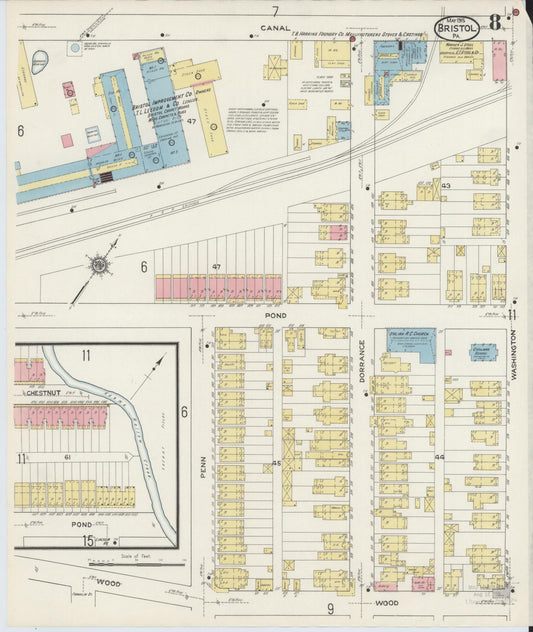 Sanborn Fire Insurance Map from Bristol, Bucks County, Pennsylvania (1915), Sheet #0008 - Historic Sanborn Fire Insurance Map Print, vintage old map wall art, antique decor, genealogy gift, Pennsylvania Pennsylvania map