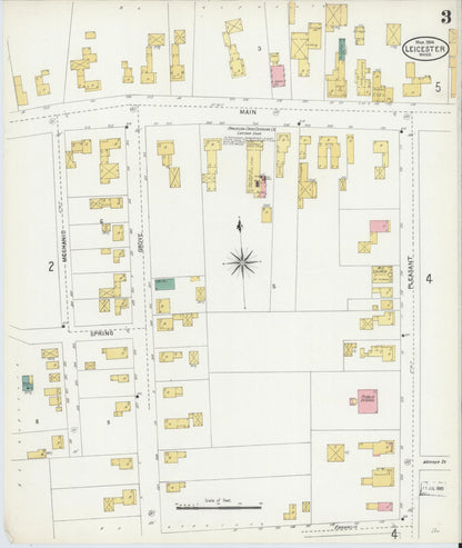 Sanborn Fire Insurance Map from Leicester, Worcester County, Massachusetts (1904), Sheet #0003 - Historic Sanborn Fire Insurance Map Print, vintage old map wall art, antique decor, genealogy gift, Massachusetts Massachusetts map