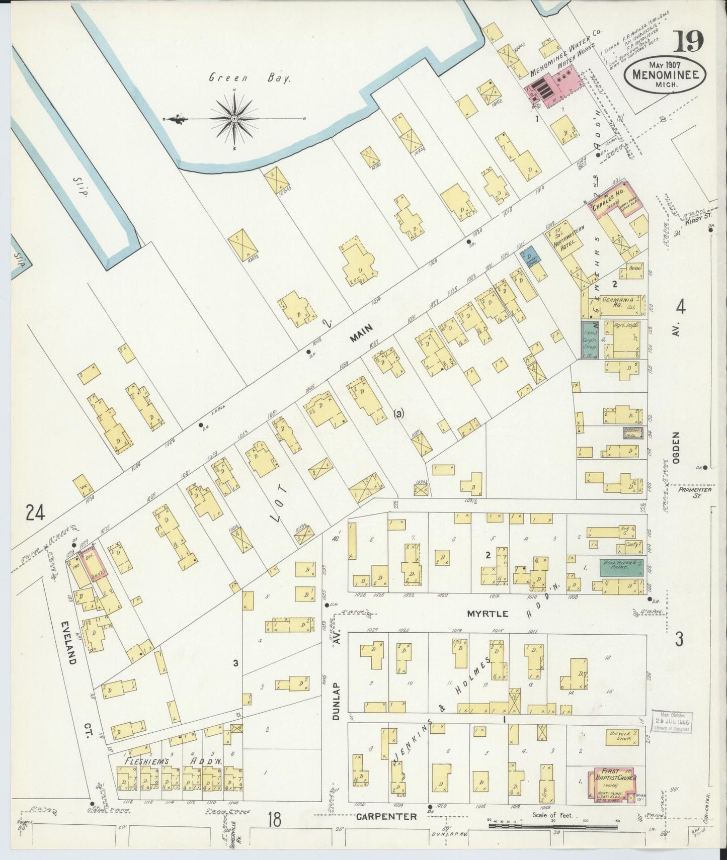Sanborn Fire Insurance Map from Menominee, Menominee County, Michigan (1907), Sheet #0019 - Complete Map Set gallery image, historic Sanborn map, vintage wall art, Michigan Michigan