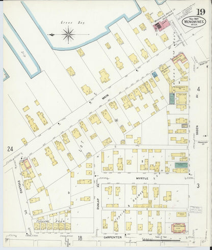 Sanborn Fire Insurance Map from Menominee, Menominee County, Michigan (1907), Sheet #0019 - Complete Map Set gallery image, historic Sanborn map, vintage wall art, Michigan Michigan