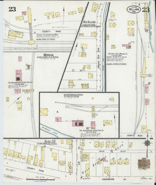 Sanborn Fire Insurance Map from Bellaire, Belmont County, Ohio (1924), Sheet #0023 - Historic Sanborn Fire Insurance Map Print, vintage old map wall art, antique decor, genealogy gift, Ohio Ohio map