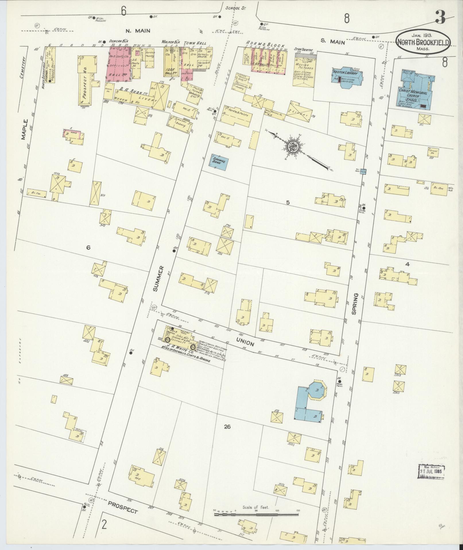 Sanborn Fire Insurance Map from North Brookfield, Worcester County, Massachusetts (1913), Sheet #0003 - Complete Map Set gallery image, historic Sanborn map, vintage wall art, Massachusetts Massachusetts