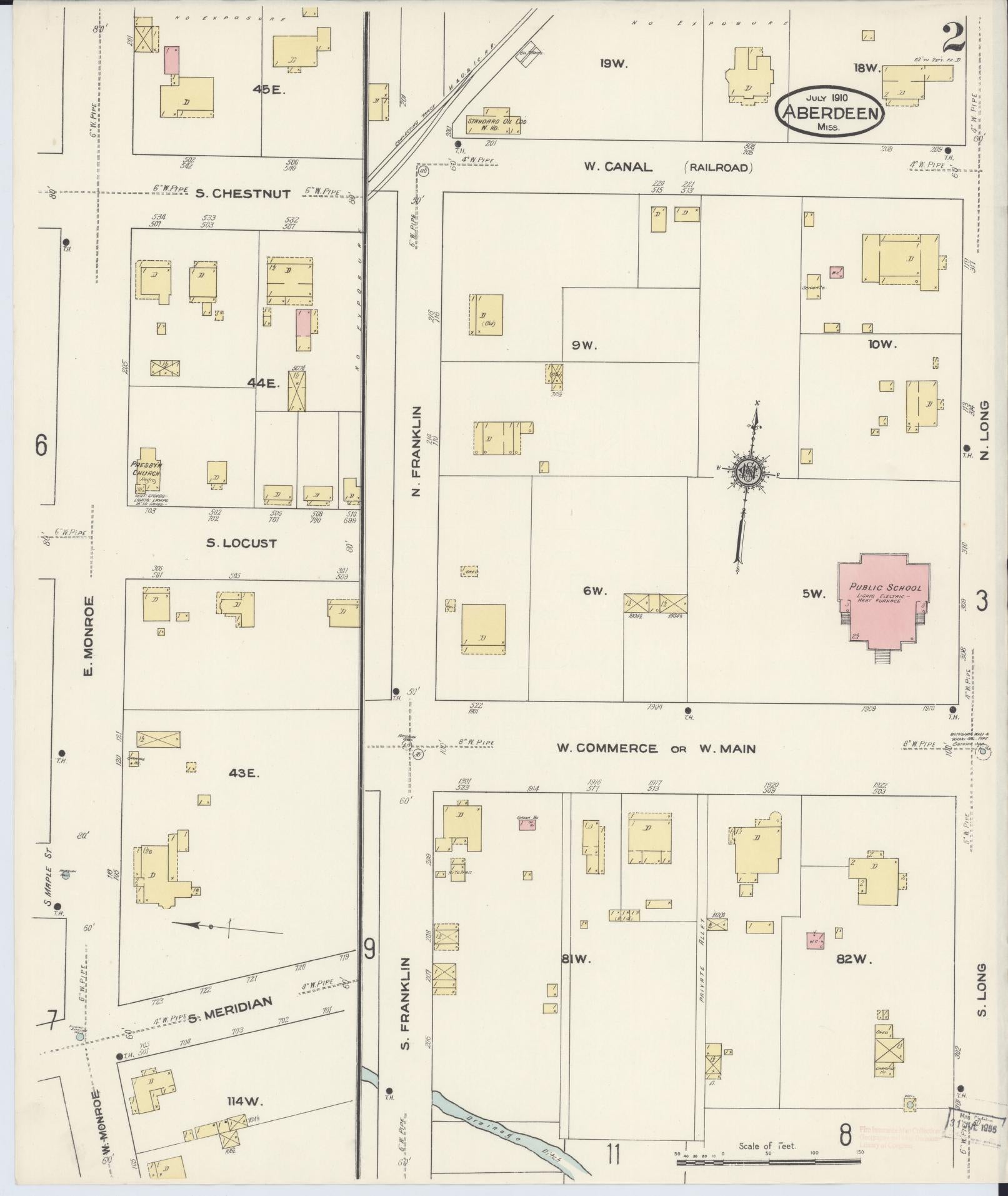 Sanborn Fire Insurance Map from Aberdeen, Monroe County, Mississippi (1910), Sheet #0002 - Complete Map Set gallery image, historic Sanborn map, vintage wall art, Mississippi Mississippi