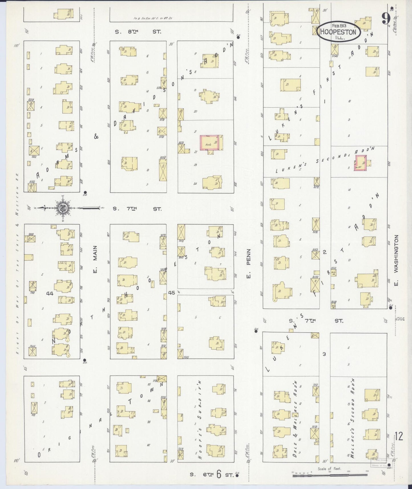 Sanborn Fire Insurance Map from Hoopeston, Vermilion County, Illinois (1913), Sheet #0009 - Complete Map Set gallery image, historic Sanborn map, vintage wall art, Illinois Illinois
