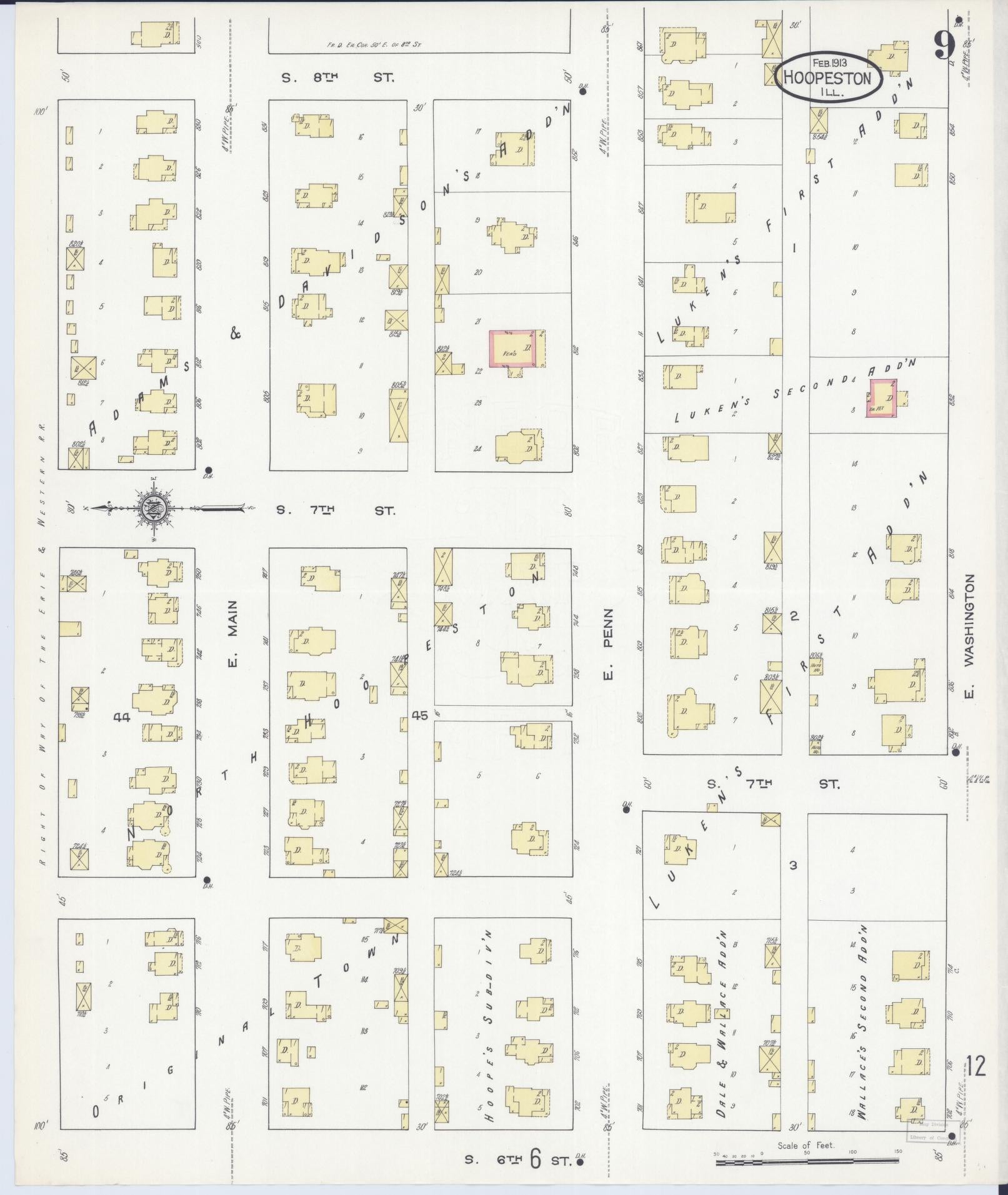 Sanborn Fire Insurance Map from Hoopeston, Vermilion County, Illinois (1913), Sheet #0009 - Complete Map Set gallery image, historic Sanborn map, vintage wall art, Illinois Illinois